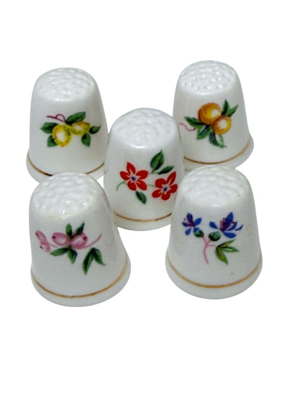 Vintage Thimbles Set of 6 Ashleydale England Bone China Florals Fruits